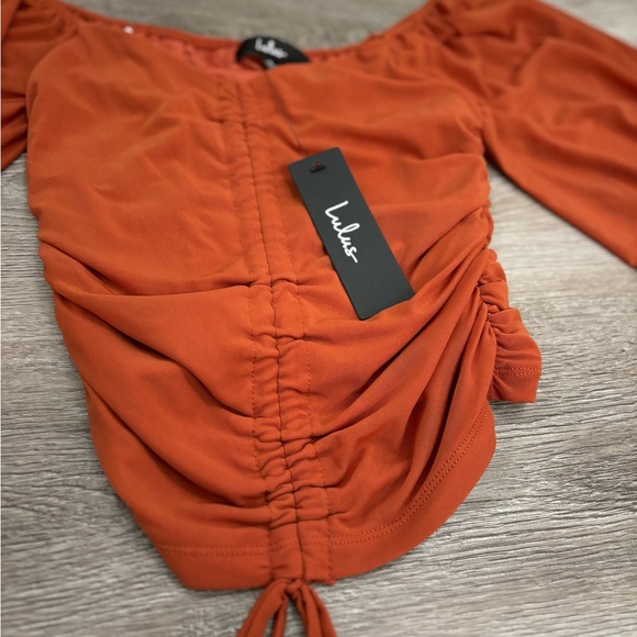 Lulu’s Completed Charmed Ruched Top Crop Top Small Rust Orange - Picture 13 of 15